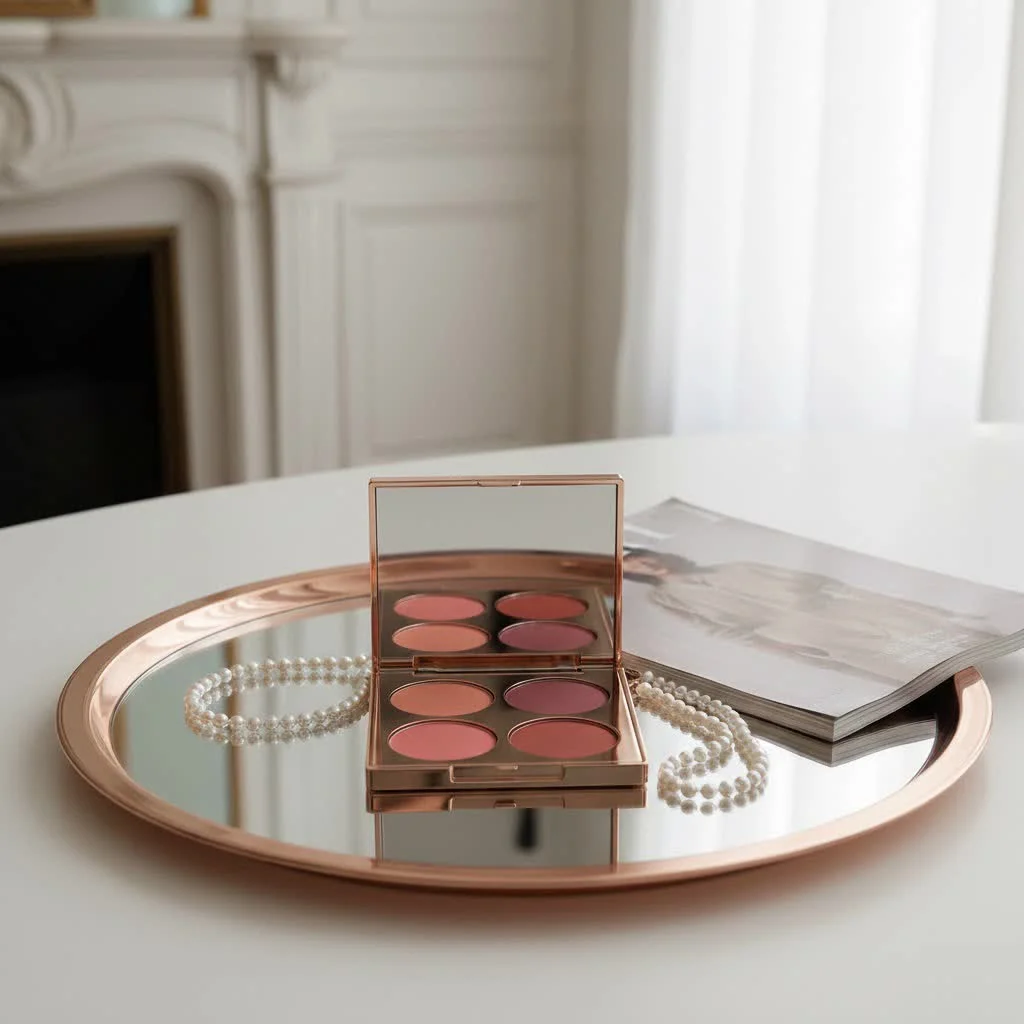 Highlighter blush bronzer palette with three distinct shades
