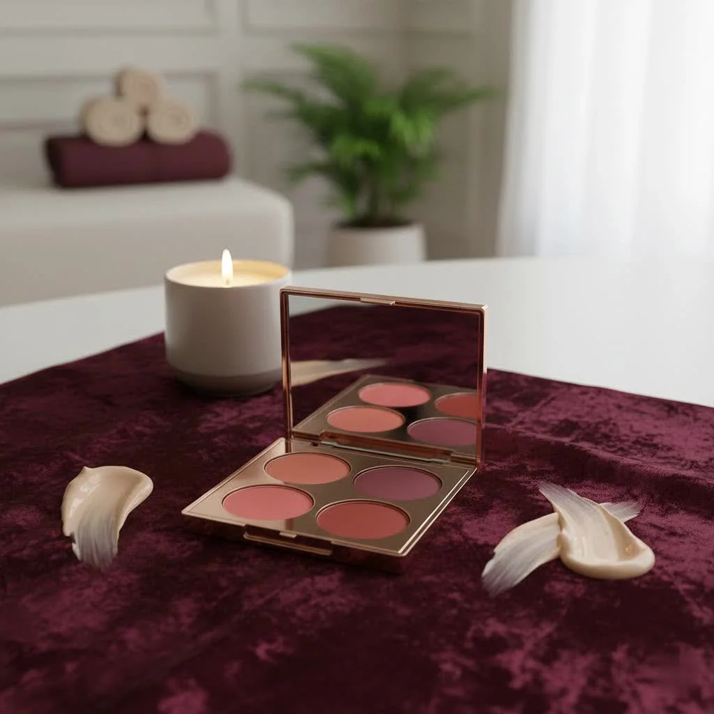 Too Faced blush palette with various shades and a brush