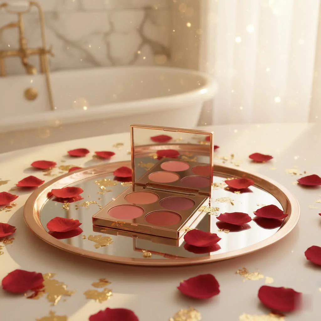 Highlighter blush and bronzer palette with brushes
