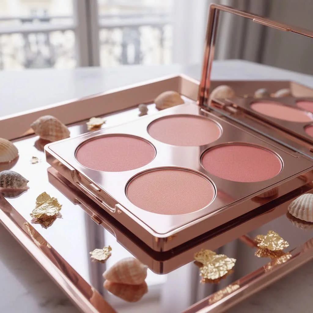 Highlighter blush contour palette with three distinct shades