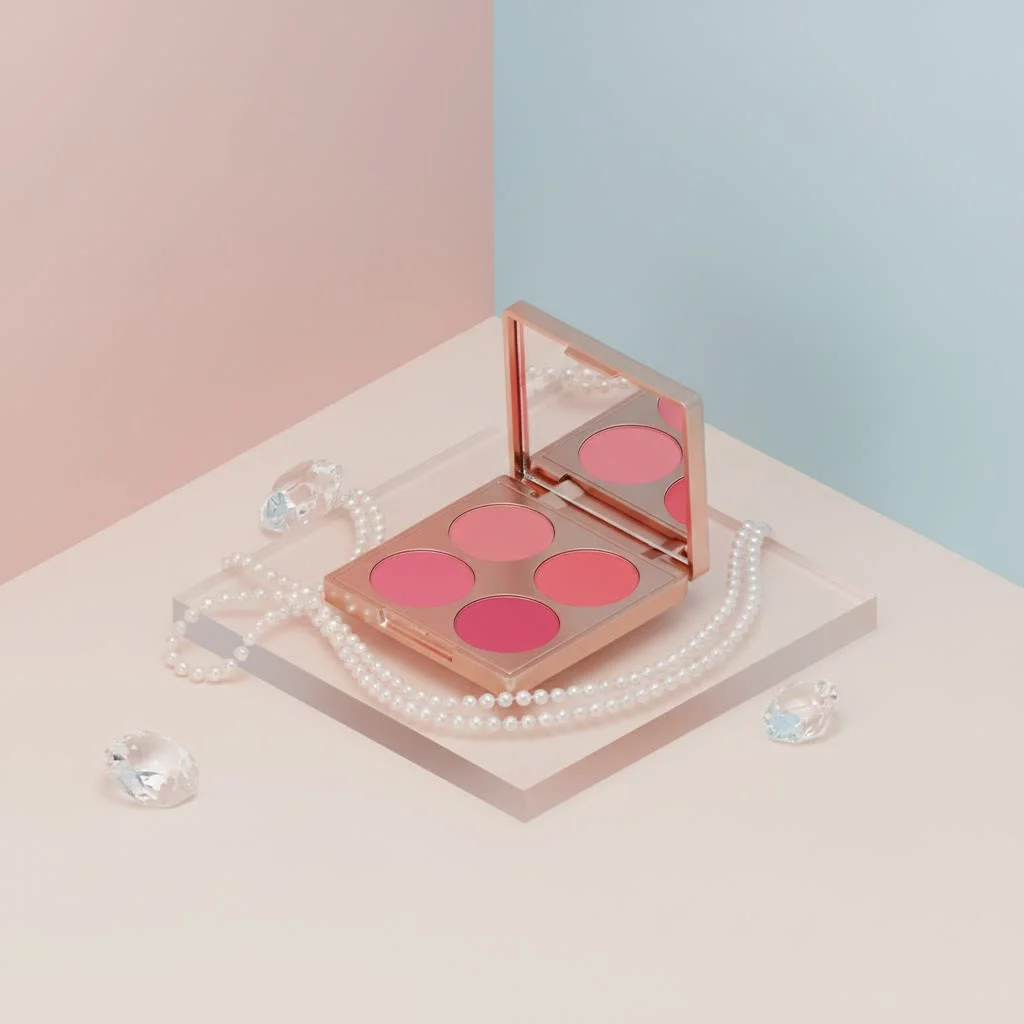 Blush and highlighter palette with brushes