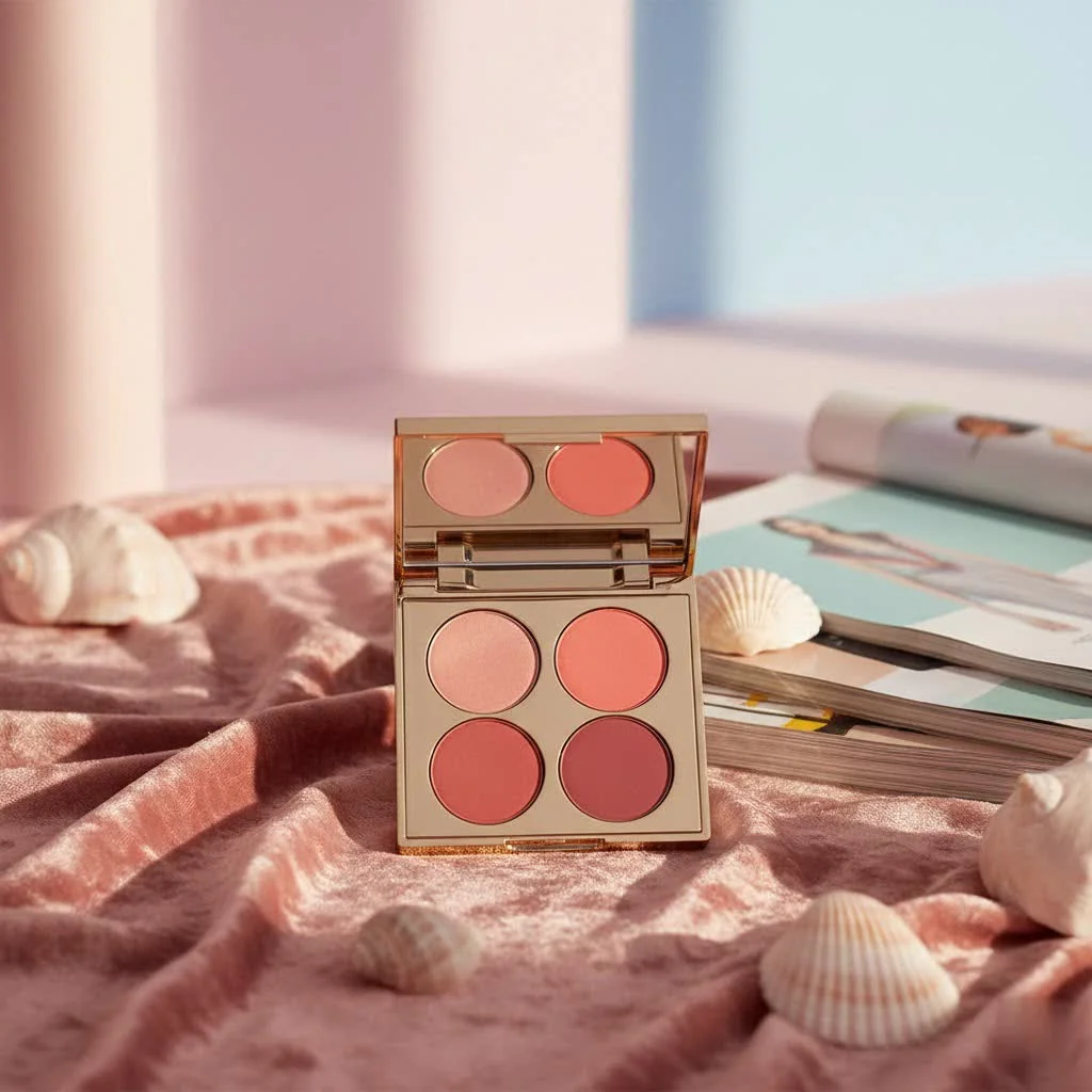 Cream blush palette with various shades for a luminous flush
