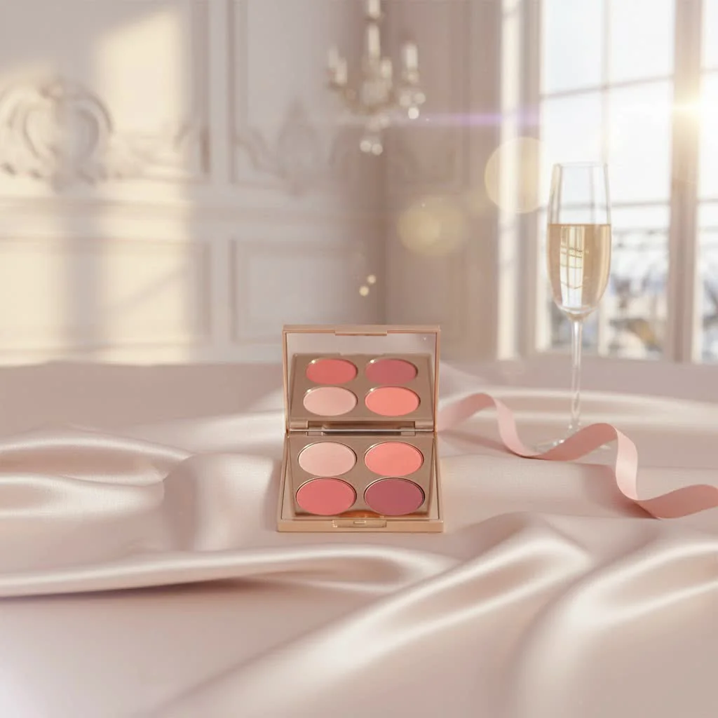 MAC blush palette with various shades and brushes